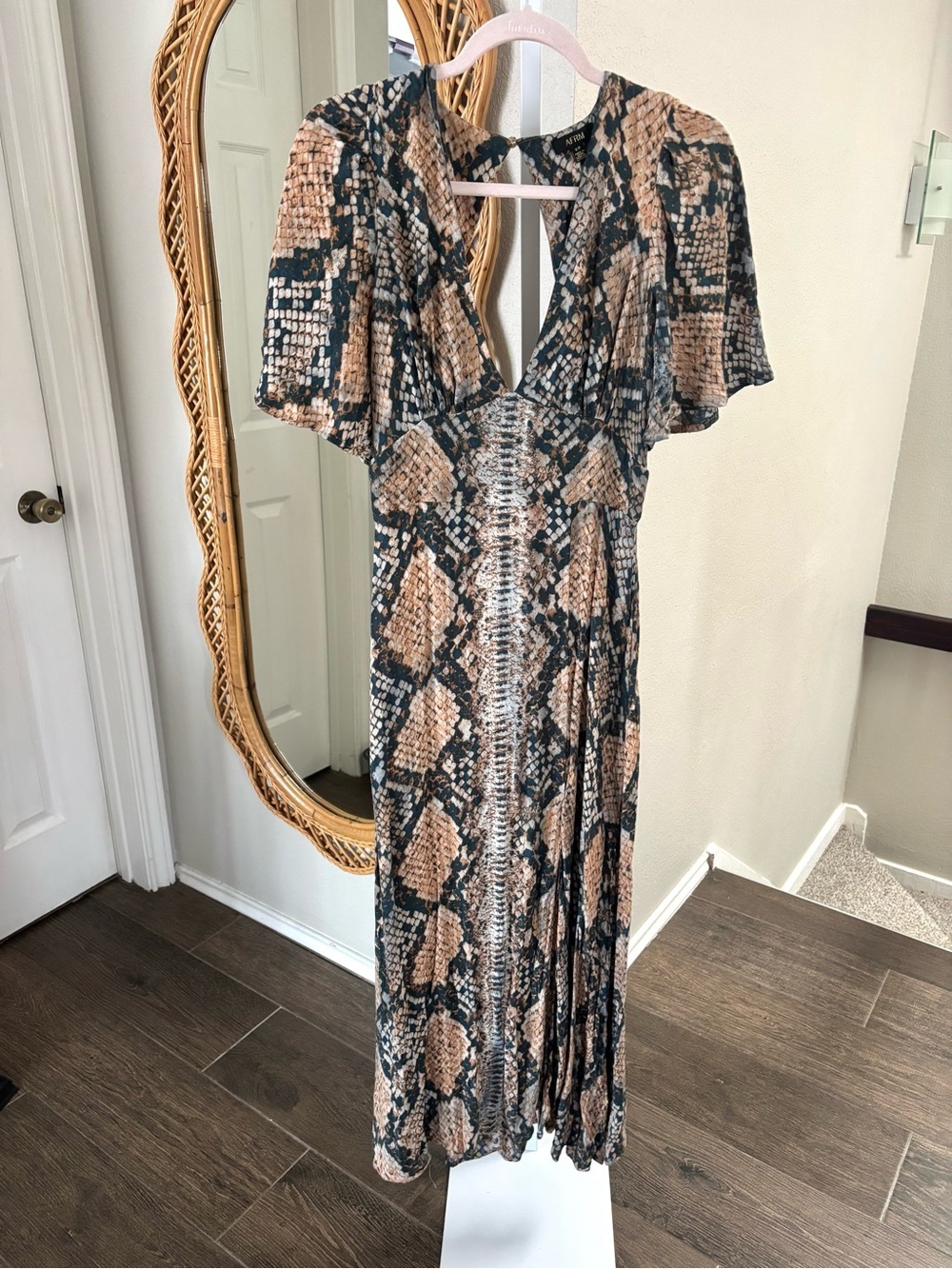 AFRM / Snakeskin Low V Keyhole Back Dress